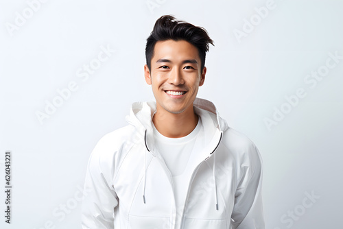 asian male fitness model wearing sportswear smile wellbeing