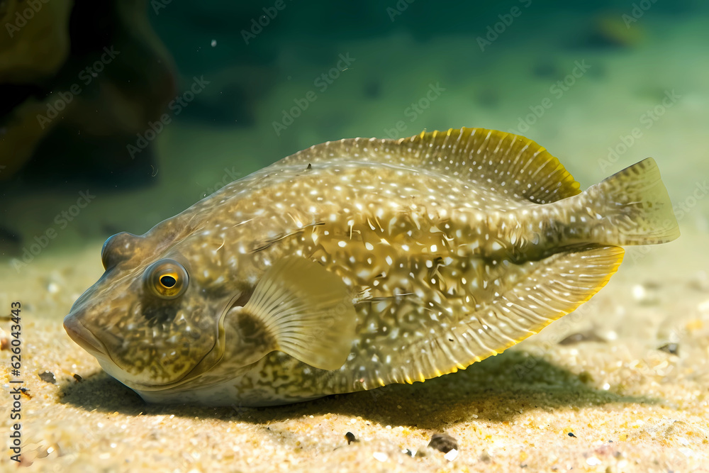 Flounder - Found in oceans worldwide, are commonly used in European and Asian cuisine and have a delicate, flaky texture (Generative AI) Flounder - Found in oceans worldwide, are commonly used in European and Asian cuisine and have a delicate, flaky texture (Generative AI)