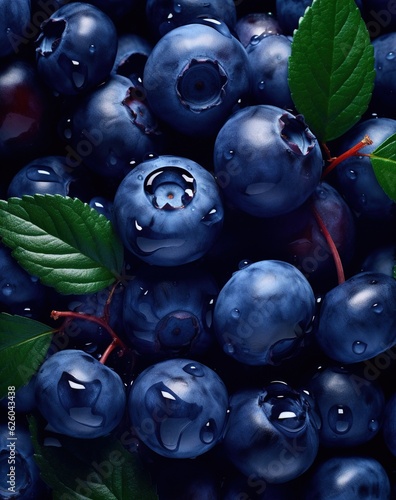 Close up of a Group of Blackberries Shiny on a Dark Background. photo