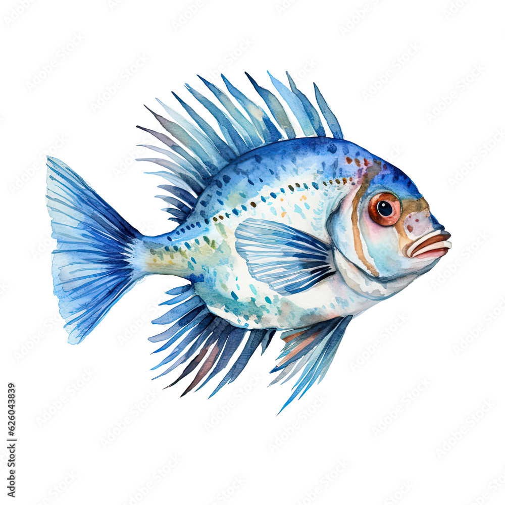 Fototapeta premium AI-Generated illustration of a fish- Watercolor Style
