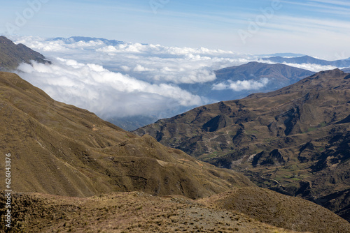 Picturesque mountain view in the remote Bolivian Andes - Traveling and exploring wild places in South America: above the clouds
