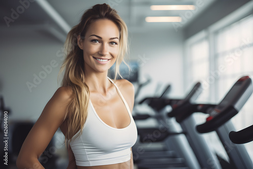 Women fitness model smile wellbeing and active lifestyle