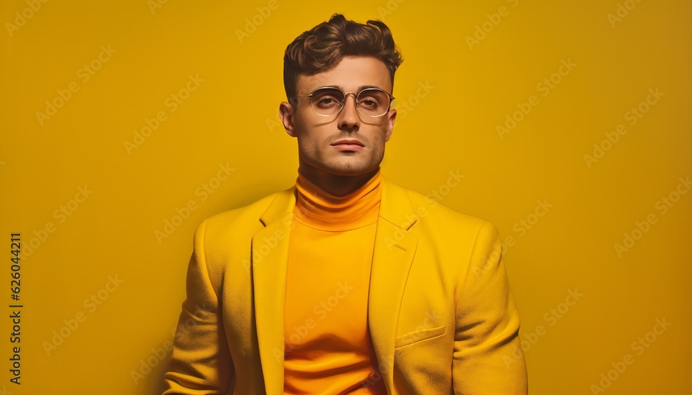 Vibrant Style Man studio portrait on yellow background Vibrant Style Man studio portrait on yellow background