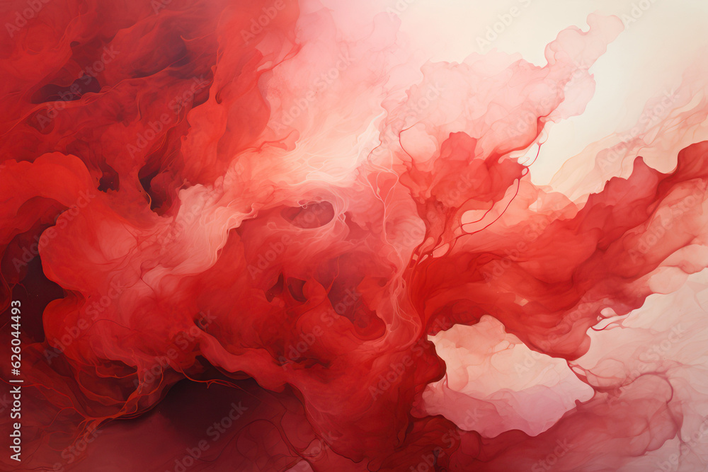 Watercolor abstract red background, paint waves. AI generative.