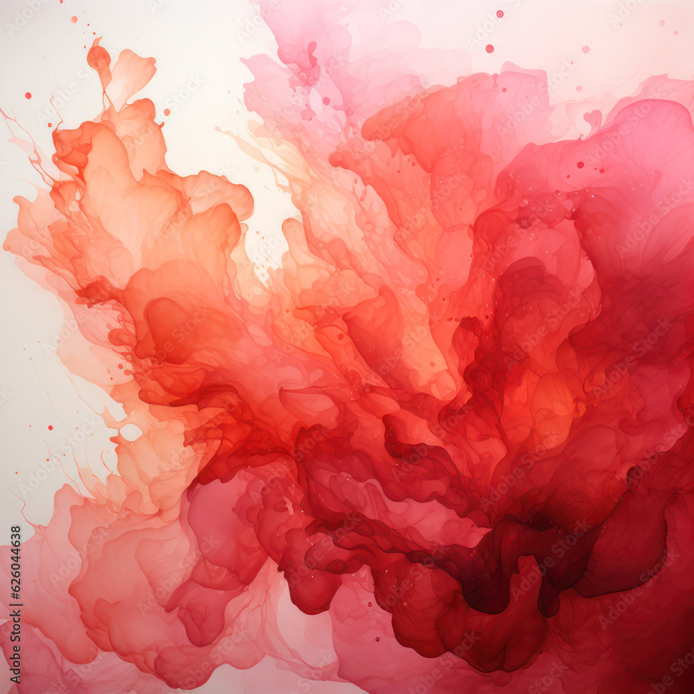 Watercolor abstract red background, paint waves, square background. AI generative.