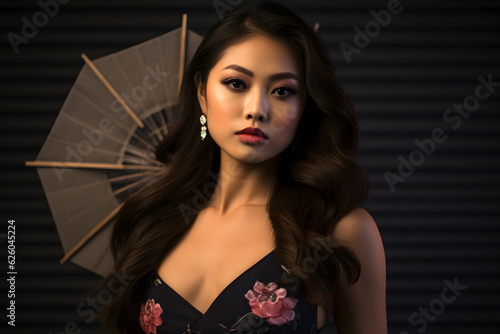 portrait of beautiful woman model in studio with photography concept