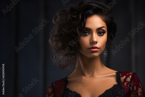portrait of beautiful woman model in studio with photography concept