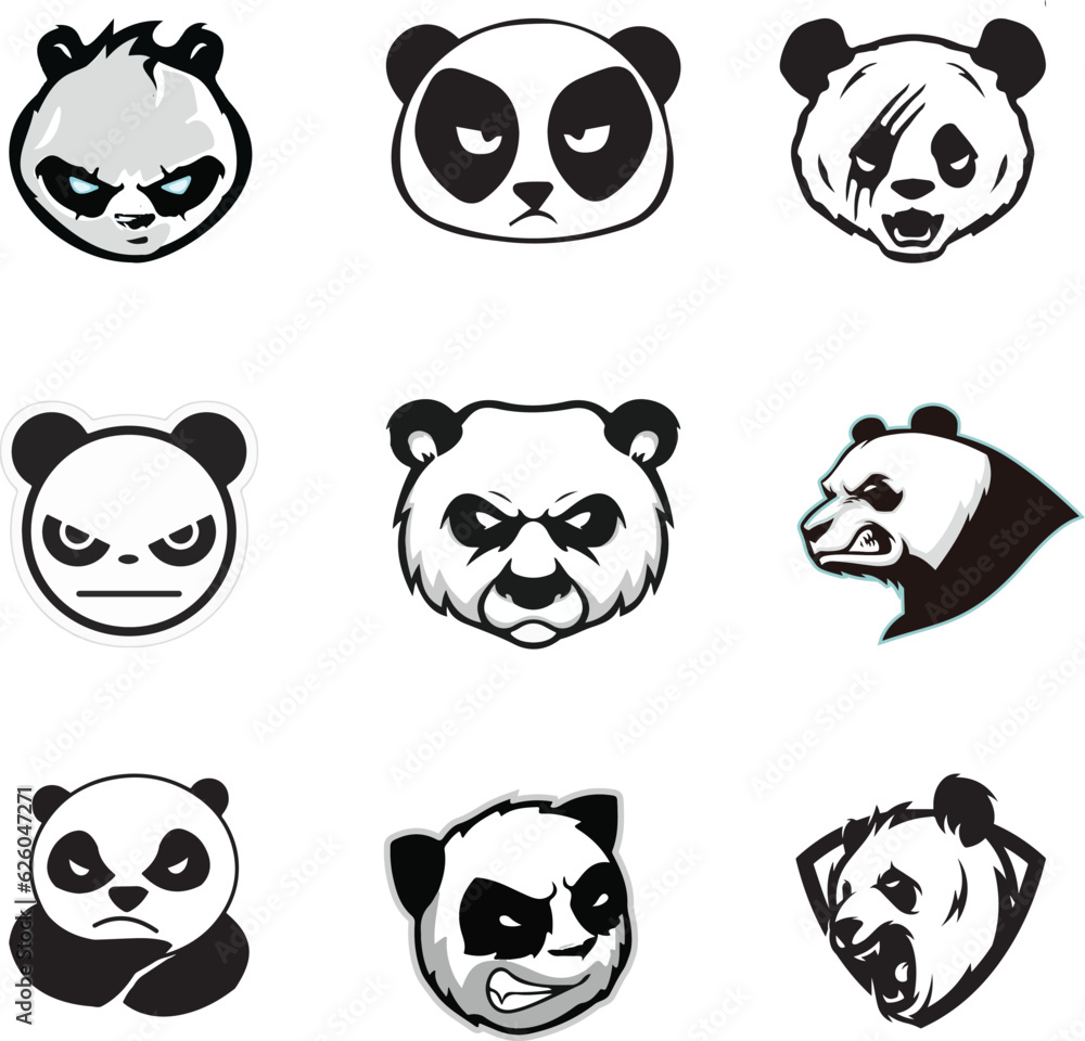 Set of angry panda cartoon and panda face element, cartoon, animal, vector, panda, set, illustration, icon, baby, animals, dog, pig, bear, character, art, funny, face, cute Set of angry panda cartoon and panda face element, cartoon, animal, vector, panda, set, illustration, icon, baby, animals, dog, pig, bear, character, art, funny, face, cute