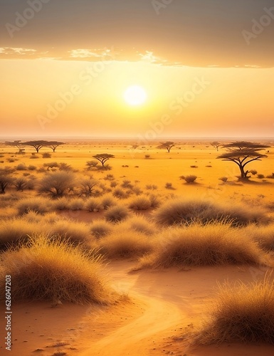Sahara Serenity: Exploring the Golden Grasslands at Sunrise photo