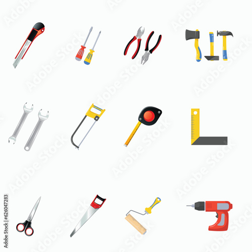 Set of editable vector tools, icon, tool, vector, tools, set, hammer, icons, brush, scissors, illustration, symbol, saw, silhouette, equipment, screwdriver, repair, wrench, construction, work