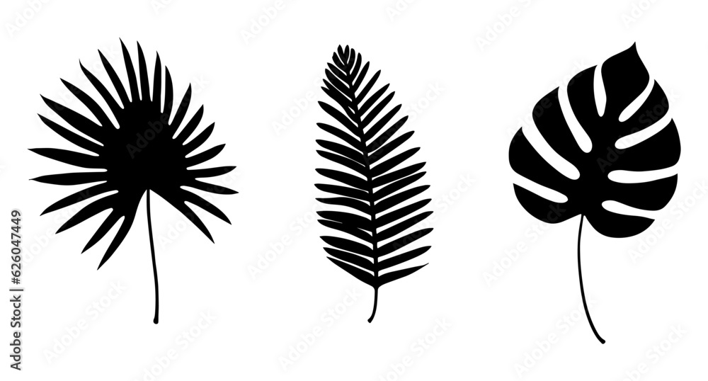 Icon set of Tropical leaves silhouette. Vector illustration