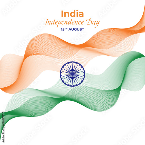 Indian flag in waves line art background social media element India independence day 15 august elements ashoka wheel wavy ribbon for republic day concept