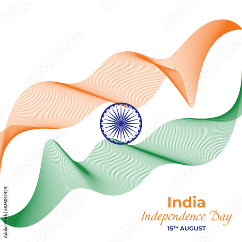 Indian flag in waves line art background social media element India independence day 15 august elements ashoka wheel wavy ribbon for republic day concept