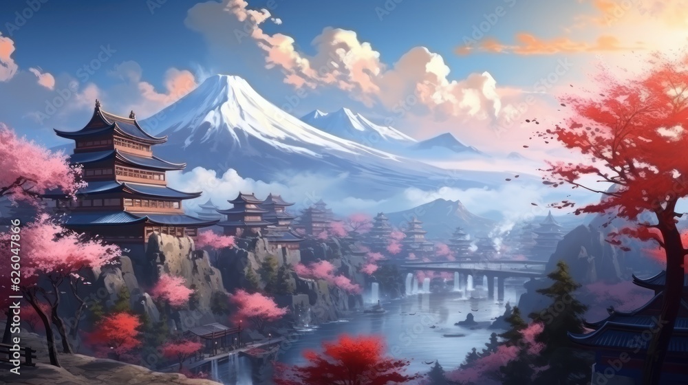 Japan fantasy style scene art Japan fantasy style scene art