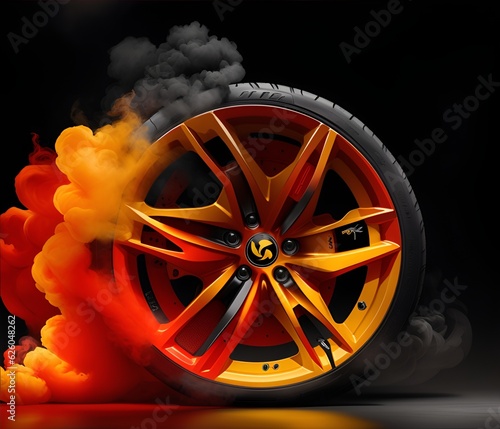 Sport car wheel with smoke effect