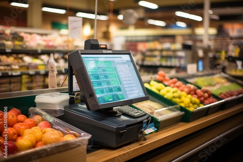 Modern Woolworths Self-Checkout with POS Machine. AI