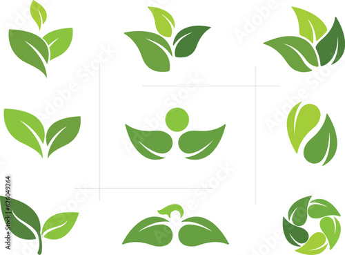 set of green leaf vector icon elements, leaf, nature, tree, plant, icon, green, vector, set, spring, eco, design, illustration, ecology, environment, leaves, symbol, natural, floral, summer, branch