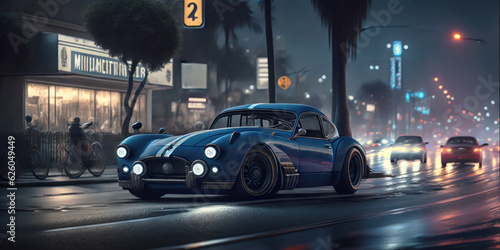 A high-end sports car city street