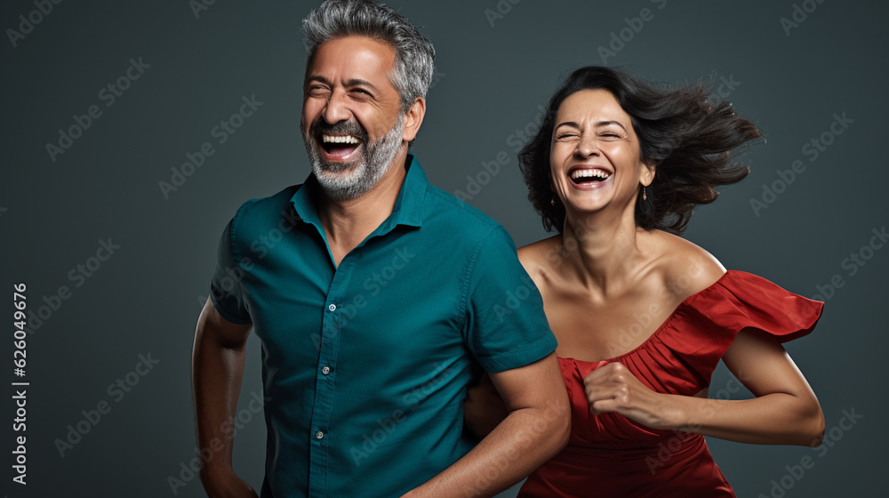 Obraz premium Happy senior couple in love, laughing enjoying each others company, Created using generative AI tools.