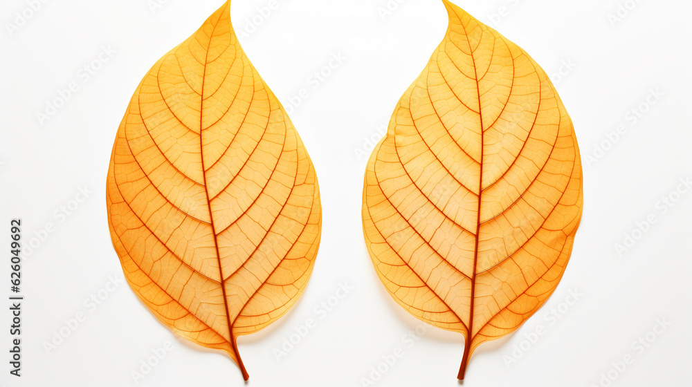 Fototapeta premium Set of golden leaves skeletons. Fallen foliage for autumn designs, Created using generative AI tools.