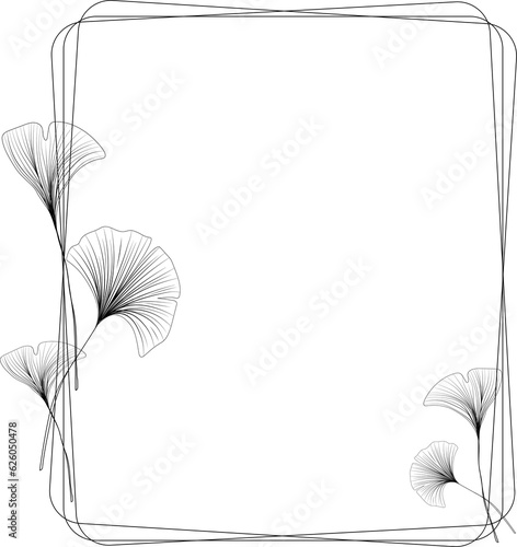rectangular frame with Ginkgo biloba leaves, modern frame decorated with Ginkgo biloba line art