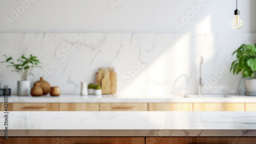 Obraz na płótnie Marble stone empty table top of kitchen island on white modern kitchen interior background
