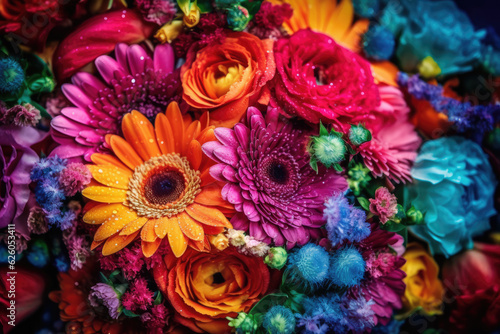 Piękny, żywy, kolorowy bukiet kwiatów mieszanych martwa natura