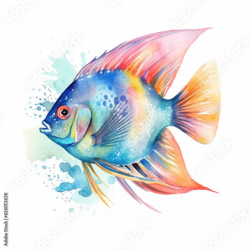 Watercolor angelfish . Generative Ai