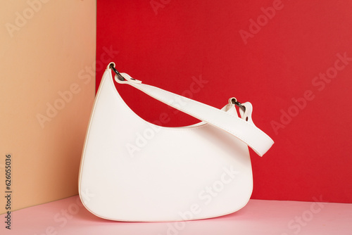 Trendy woman bag on colorful background