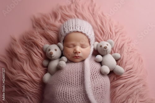 Beautiful portrait of a sleeping newborn baby. Pregnancy, motherhood, newborn photography. AI generative