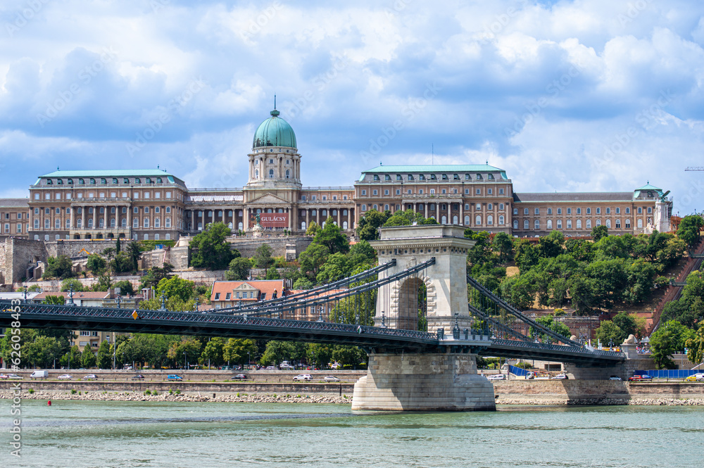The Szechenyi Chain Bridge over the Danube in Budapest, Hungary 
