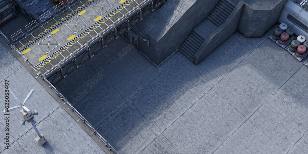 futuristic industrial concrete base backplate top view 3d render