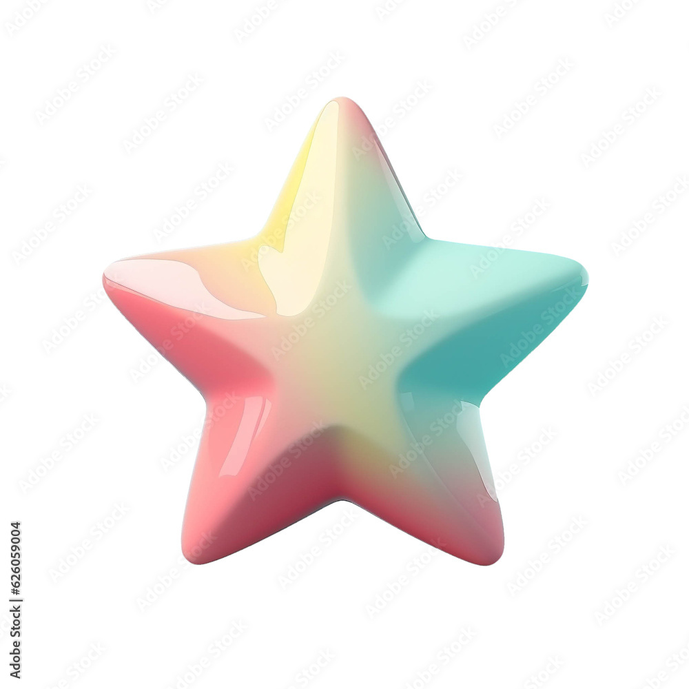 Obraz premium Pastel colorful Childish 3d star on transparent background. Generative AI.