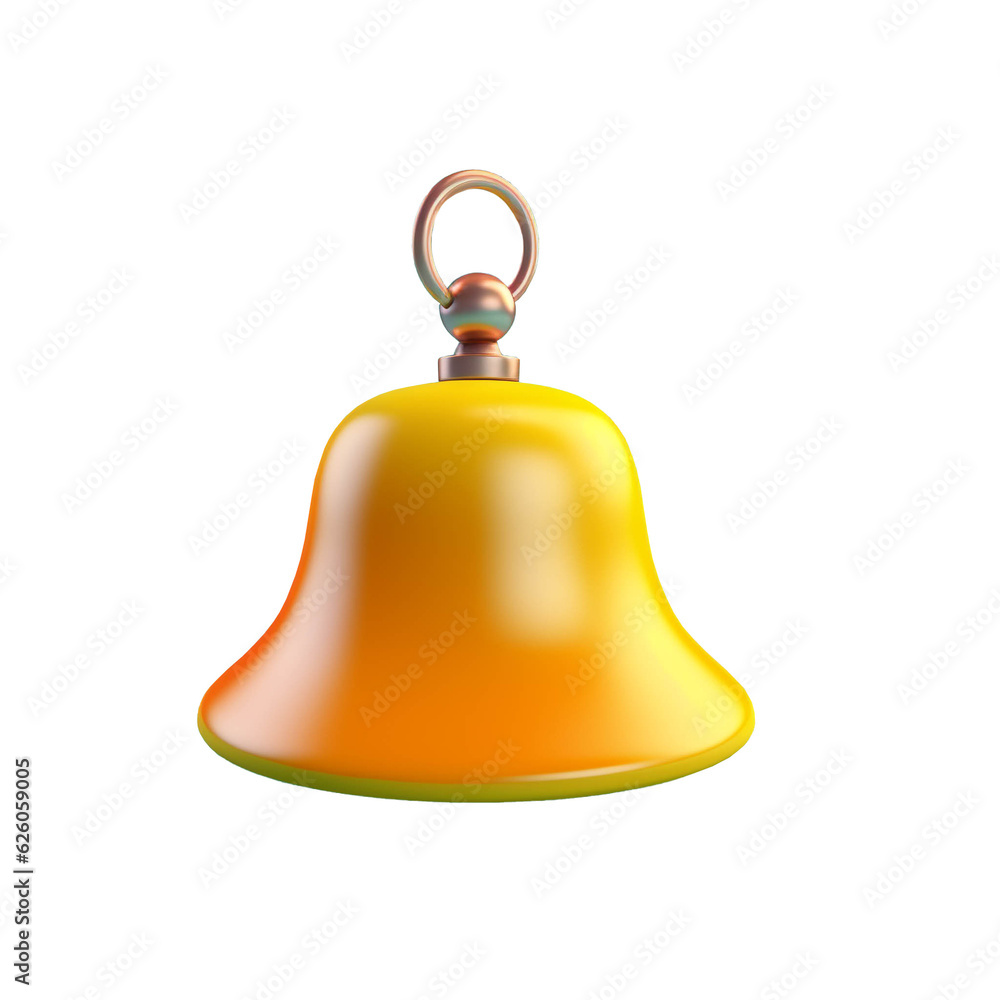 Childish 3d bell on transparent background. Generative AI. Childish 3d bell on transparent background. Generative AI.