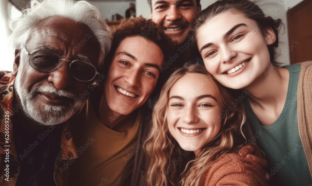 Group of multigenerational people smiling in front of camera Group of multigenerational people smiling in front of camera