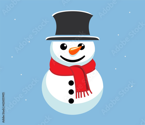 Snowman flat vector icon.Snowman with a red scarf .Cute snowman christmas character icon