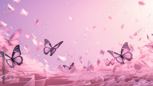 Pink petal and butterfly on pink water.  © Tamara