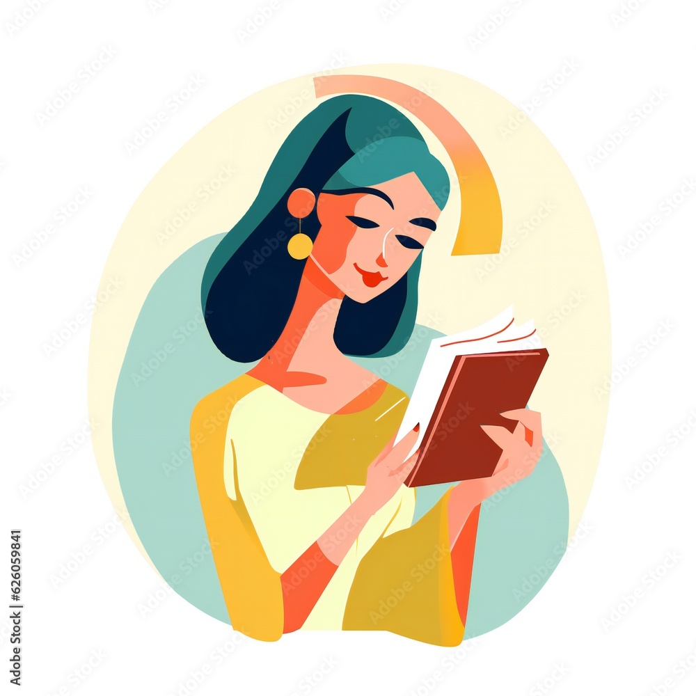 Woman with a Book Avatar on white, Bold and Quirky Stylised