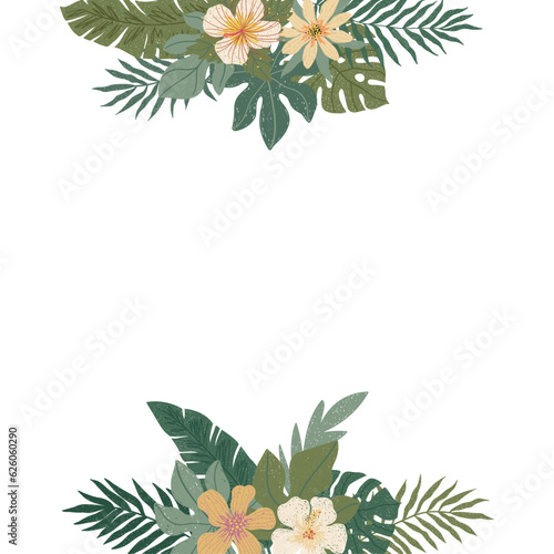 Fototapeta Naklejka Na Ścianę i Meble -  Floral frame of colorful tropical leaves. Concept of the jungle for the design of invitations, greeting cards and wallpapers.
