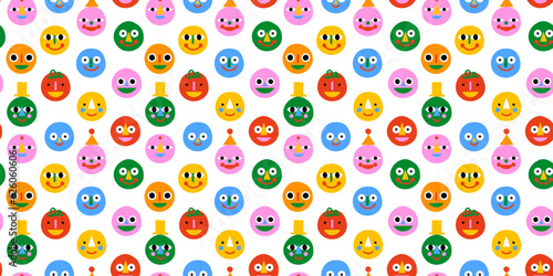 Cute happy face seamless pattern in funny colorful children illustration style. Flat cartoon people head background for education concept or kid project.