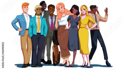 Lineless Cartoony Officemates in Multicultural Diverse photo