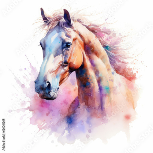 Watercolor horse. Generative Ai photo