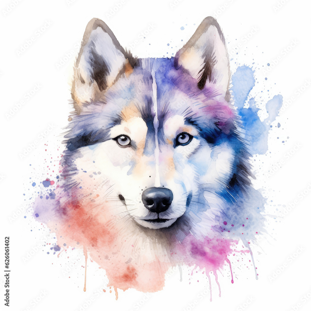 Watercolor husky. Generative Ai Watercolor husky. Generative Ai