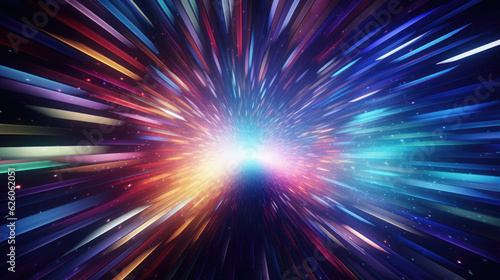 Abstract tunnel with colorful stripes in motion. Glowing neon colored lines in cyberspace.
