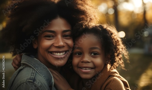 African american mother and daughter smiling happy hugging at the park