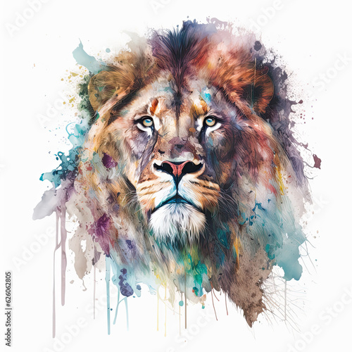 Watercolor lion . Generative Ai