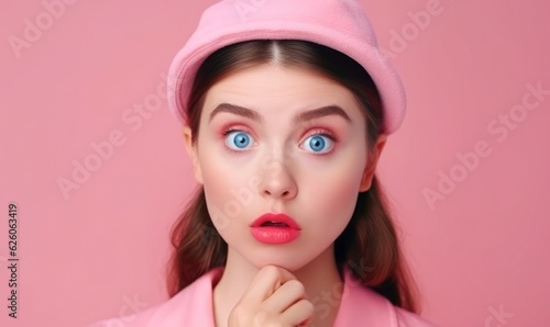 Young pretty girl on pink background