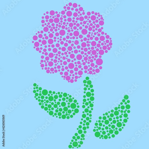 Flower made of small purple and green circles on blue background
