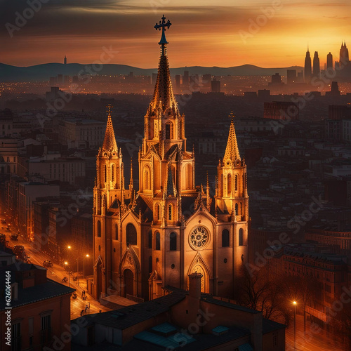 view from the top of the cathedral Churches of Barcelona, Portugal - Created with Generative AI Technology 
