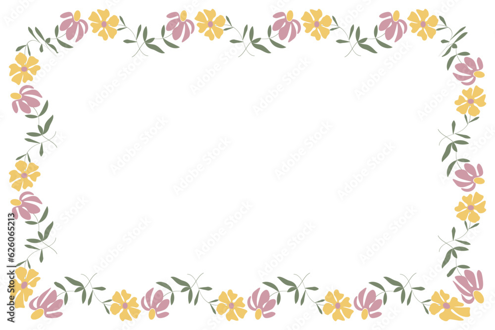 Frame of flowers, romantic ornament pink yellow flowers copy space vector illustration Frame of flowers, romantic ornament pink yellow flowers copy space vector illustration